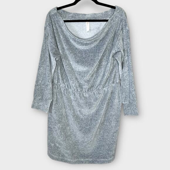 ANTHROPOLOGIE Daily Practice Off-The-Shoulder Velvet Mini Dress Gray Size Large - Picture 2 of 6